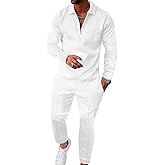 UOUA Mens 2 Piece Set Casual Outfits Polo Long Sleeve Shirt & Pants Tracksuit Loungewear Athletic Jogger Sweatsuit