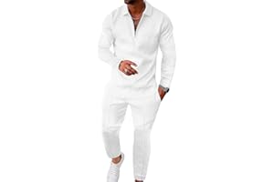 UOUA Mens 2 Piece Set Casual Outfits Polo Long Sleeve Shirt & Pants Tracksuit Loungewear Athletic Jogger Sweatsuit
