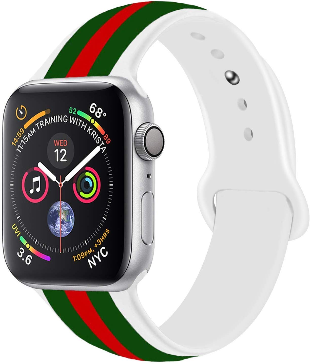 Premium Soft Silicone Band Compatible with Apple Watch Replacement for iWatch Strap Series 5 4 3 2 1 Black Red Green 38/40 42/44 (White, 42mm/44mm)