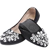 KUNWFNIX Women Ballet Flats Rhinestone Wedding Ballerina Shoes Foldable Sparkly Comfort Slip on Flat Shoes