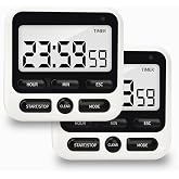 2Pack Digital Kitchen Timer 24 Hour with Clock, Countdown Count Up Timer | Silent/Loud Alarm Switch, Memory Function, Magnetic Feature, Large LCD Display, Portable Timer for Cooking, Baking &amp; Study