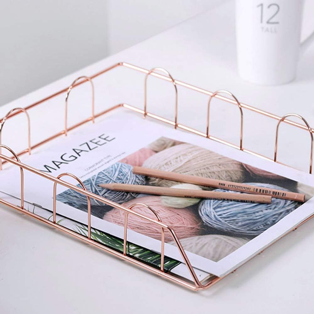 Jolitac Rose Gold 4-Tier Stackable Paper Tray Desk Organizer, Workspace Decorative Stacking Rack Supplies Holder, Metal Letter Trays for File Documents in Home & Office (Rose Gold) : Office Products