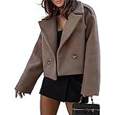 ECDAHICC Womens Wool Blend Cropped Trench Coat Fall Winter Pea Coat Double Breasted Blazer Jackets Fashion Coat