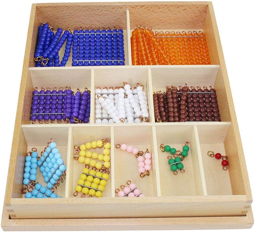 Montessori Colored Bead Chains & Squares Montessori Math Materials for Preschool Educational Montessori Short Beads Chain with Wooden Box Montessori Teaching Aids for Kids