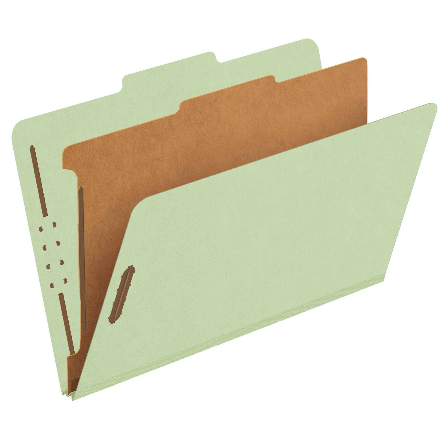Photo 1 of Pendaflex Recycled Classification File Folders, 1 Divider, 2" Embedded Fasteners, 2/5 Tab Cut, Legal Size, Light Green, Box of 10 (28776R)