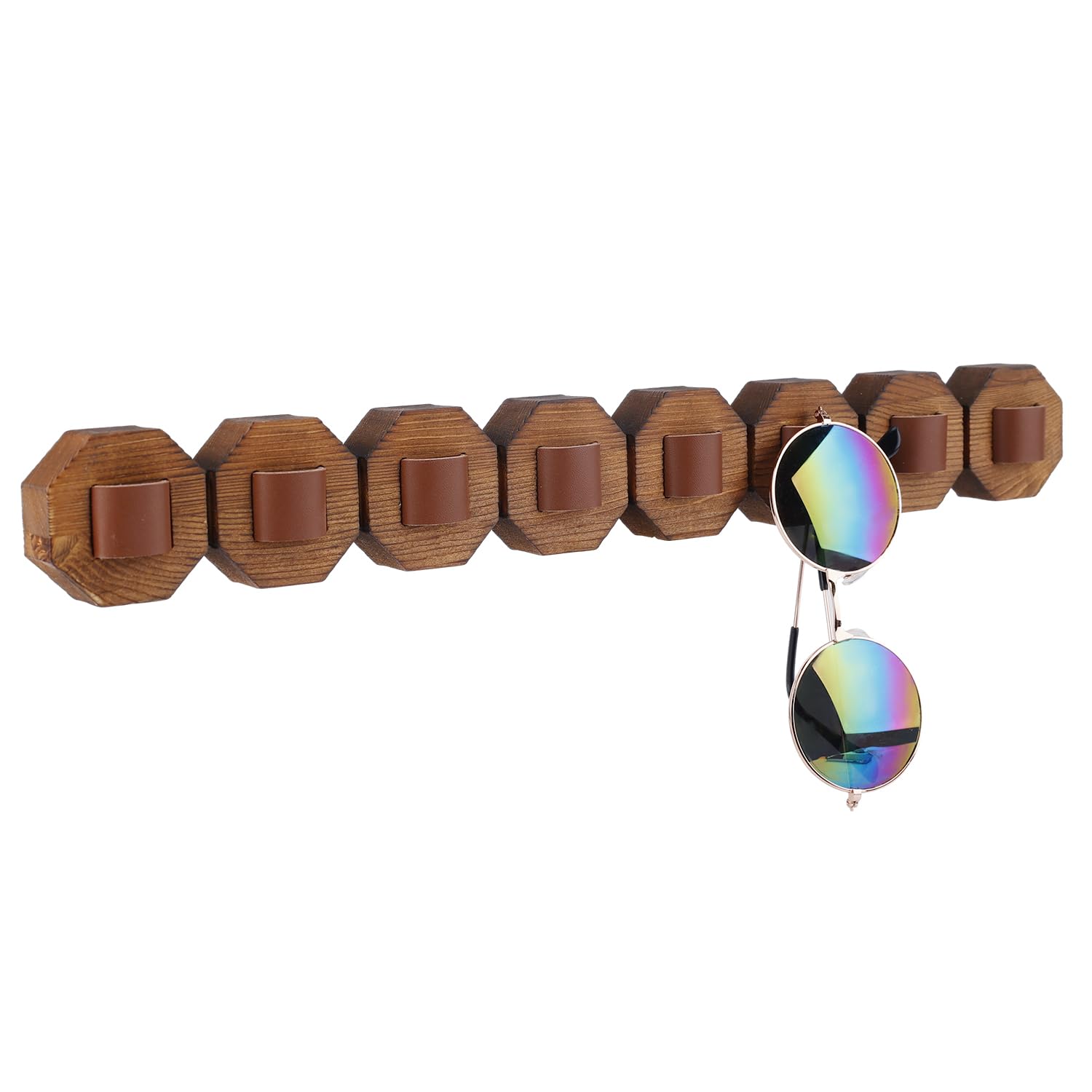 NQEUEPN Sunglass Organizer, Wood Sunglasses Holder Organizer 8 Hanging Rings Sunglasses Holder Wall Mounted Glasses Holder Sunglasses Display Rack for Home Office Decoration