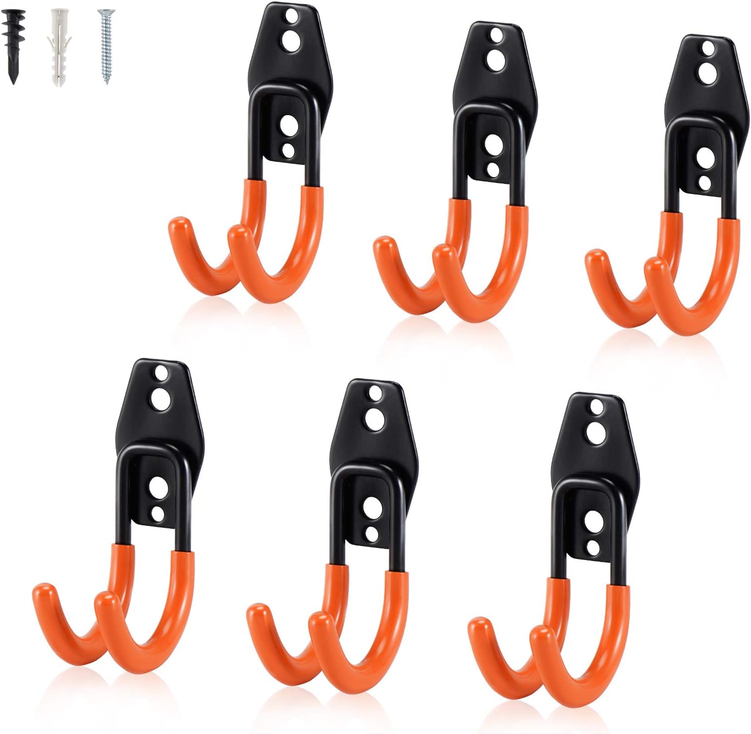 AOBEN Garage Hooks Heavy Duty, Steel Garage Storage Hooks, Utility Tool Hangers and Combinable Wall Mount Garage Hooks for Organizing Ladders, Bikes, Hoses, and More Equipment  (SMALL J, 6 PACK) - - 