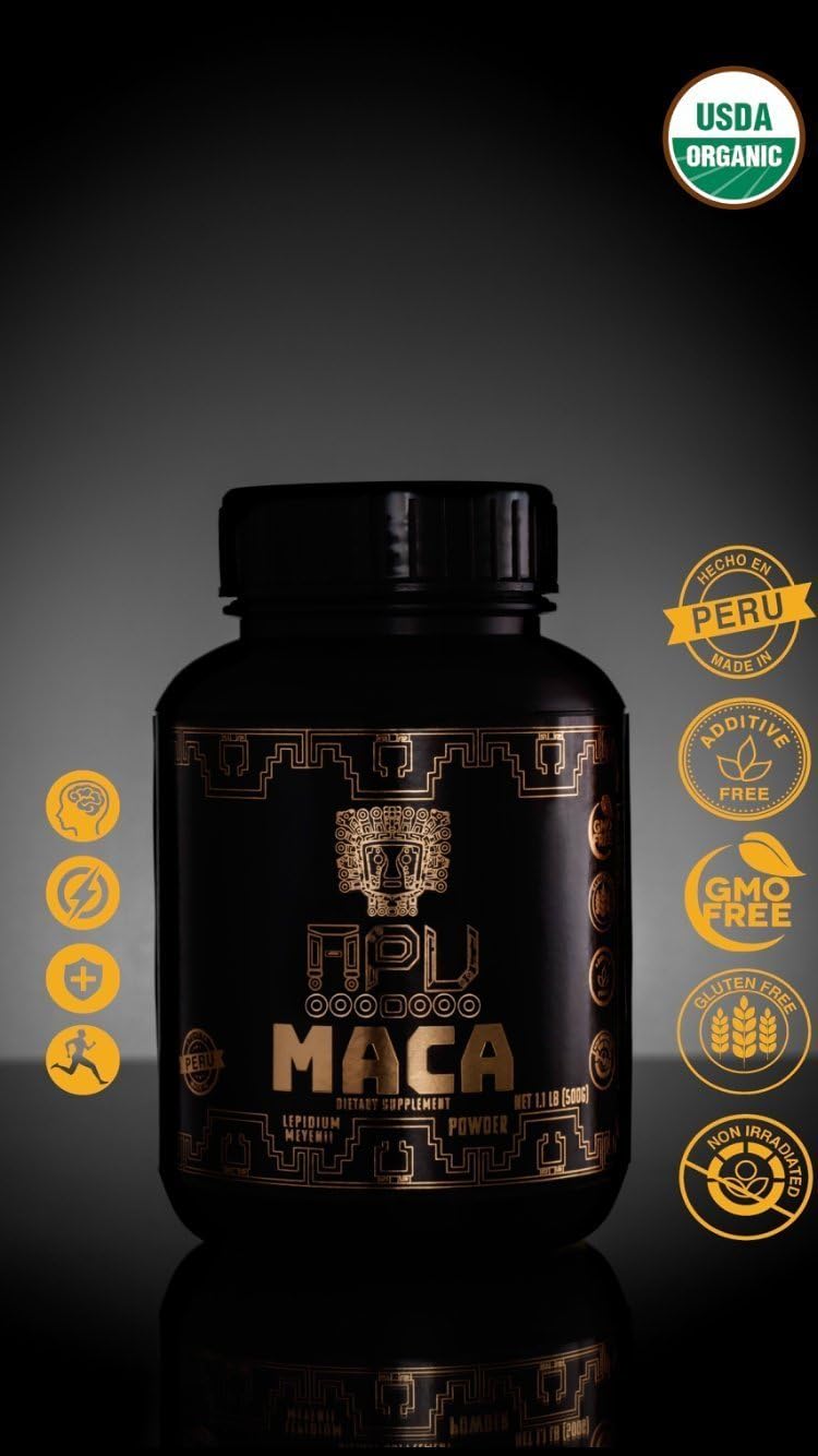 Premium Organic Maca Powder, Lepidium Meyenii. Blend: Yellow, red and Black Maca Powder. GMO-Free, Gluten Free, additive Free, Non-irradiated, 100% Made in Peru. 500g -100 Servings,