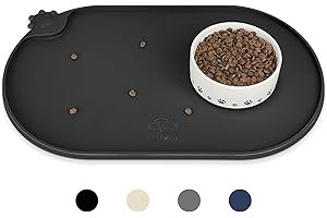KPWACD Silicone Pet Placemat for Dogs and Cats, Non-Slip Waterproof Pet Feeding Bowl Mat Prevent Food and Water Overflow, High-Lips Puppy Dish Tray Mats Suitable for Large Medium Small Pets, Black