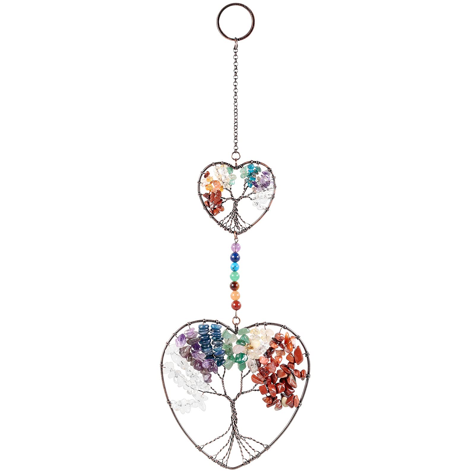 mookaitedecor 7 Chakra Tree of Life Hanging Ornament for Living Room, Heart Crystal Chakra Wall Hanging Tree of Life Crystal Wall Art Window Ornament Hanging Crystal Gift for Women Feng Shui Ornament