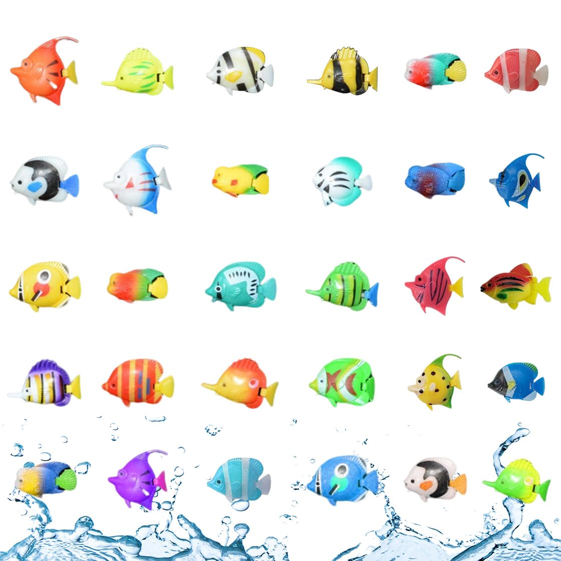 HyzaPhix 30PCS Moving Floating Fishes - Artificial Fish Figurines for Aquarium & Fish Tank - Random Design