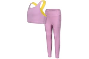 YMZIA Girls Yoga Leggings Girls Athletic Leggings Training Bras Set Kids Gym Crop Tank Top Activewear Set for 5-13Years