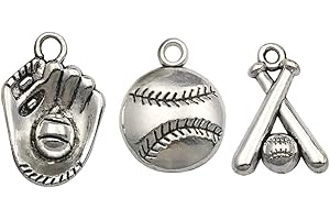 Youdiyla 60pcs Baseball Theme Charms Collection - Mixed Antique Silver Bat Glove Ballgame Sports Ball Softball Metal Alloy Pendants for Jewelry Making DIY Findings (HM130)