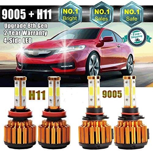 WISWIS H11 9005 HB3 LED Headlight Bulbs Combo Package (2 Sets) Flip COB Chips-400W 40000LM Hi Low Combo Beam 6000K Xenon White Light