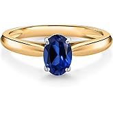 Gem Stone King 10K Yellow Gold Blue Created Sapphire Solitaire Engagement Ring For Women (1.00 Cttw, Oval 7X5MM, Gemstone September Birthstone)