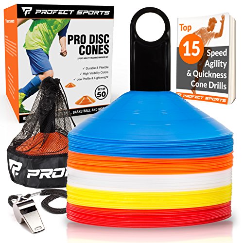 Pro Training Cones Disc Cones (Set of 50) Ideal for Soccer, Football