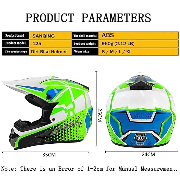YOUTH DIRT BIKE HELMETS DOT APPROVED FASHION KIDS MOTOCROSS, ATV, OFF-ROAD, FOUR WHEELERS, BMX MOTORCYCLE BIKE HELMETS (GOGGLES GLOVES FACESHIELD) (W-GREEN, MEDIUM)