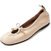 RJYLP Womens Bow Ballet Flats Cute Square Toe Lace Up Bow Mary Jane Flats Slip On Casual Mary Ballerina Shoes
