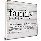 Family Definition Wooden Box Sign Family Quotes Desk Decorative Wooden Sign Home Living Room Decor for Desk Table Shelf 5 x 5 Inches