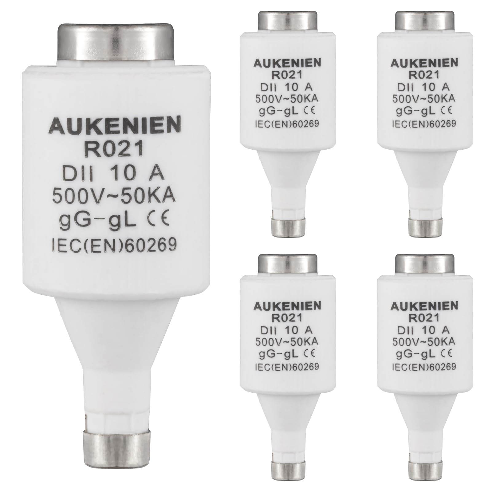 AUKENIEN DII E27 R021 Spiral Ceramic Fuses Diazed 10 Amp Fuse 10A 500V 50KA gG for Cable and Line Protection (Pack of 5)