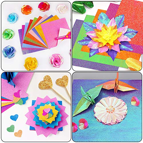 BigOtters Origami Paper, 200 Sheets Shiny Iridescent Paper 2 Sizes Square Folding Paper Handcraft Paper Decoration Paper for Kid DIY Paper Crane Stars Airplanes Teaching Arts Craft, 10 Colors
