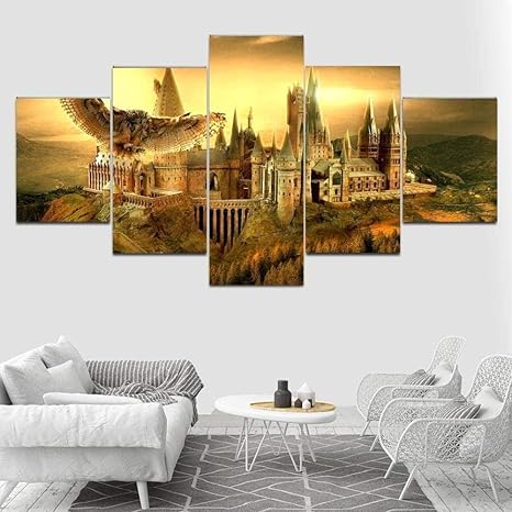 6lv5panel Canvas Prints Hogwarts Castle 5 Panel Canvas Hogwarts Wall Art Print Harry Potteres Poster 0 X 100 Cm Frame Amazon De Kuche Haushalt