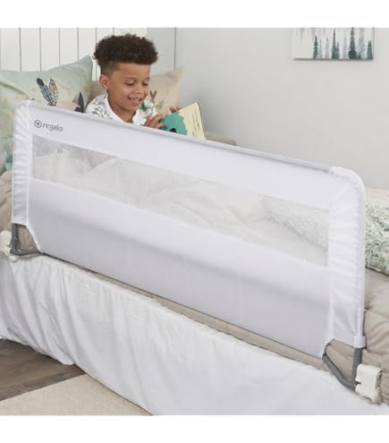 Summer Infant Single Fold Safety Bedrail, White, Metal And Fabric Bedrail For Toddlers, 42.5” Long, Fits Twin, Full, And Queen Beds And Accommodates Thick Mattresses And Platform Beds Baby