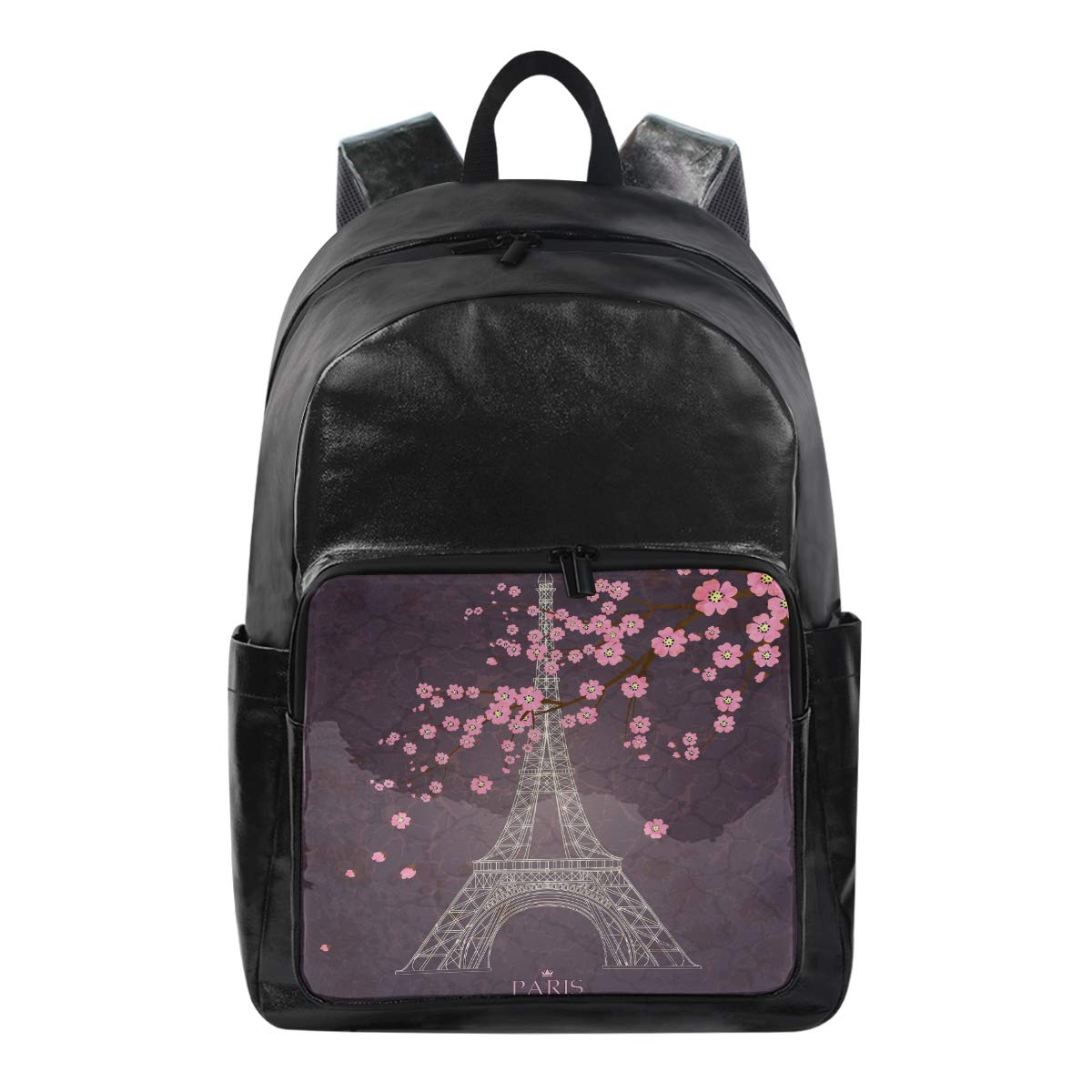 ISAOA Unisex Adult Fashion Waterproof Laptop Bag,15.6 Inch Vintage Eiffel Tower Flowers Foral Business Backpack, Black, L