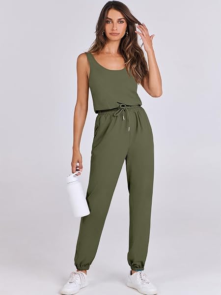 ANRABESS WOMEN SUMMER SLEEVELESS CASUAL LOOSE JUMPSUITS BACKLESS TANK JOGGER PANTS JUMPER ROMPER BEACH VACATION OUTFITS 1498JUNLV-S, SMALL, ARMY GREEN