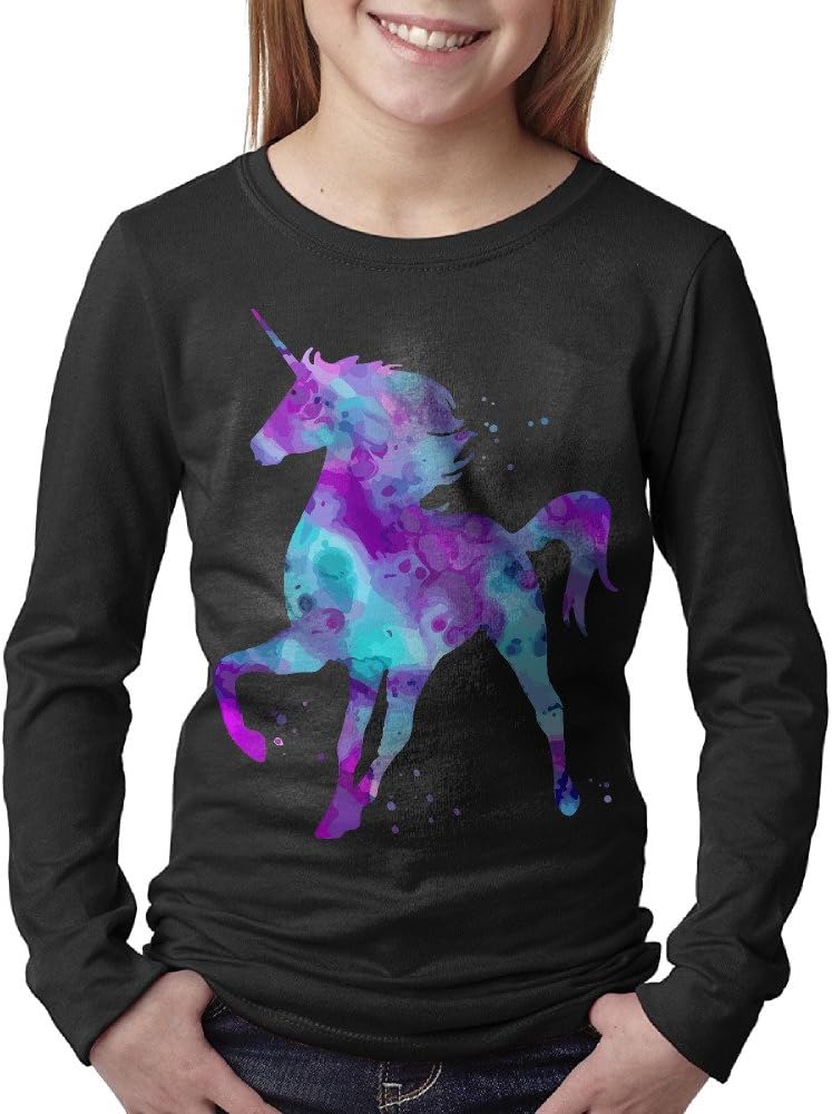 Galaxy Unicorn Big Boys/Girls 100 Cotton Long-Sleeve Fashion T-Shirt Crewneck L