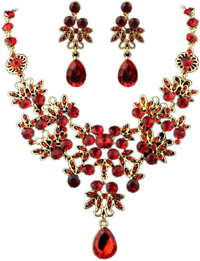 Bridal Austrian Crystal Necklace Dangle and Earrings Jewelry Set Gifts fit with Wedding Dress for Women