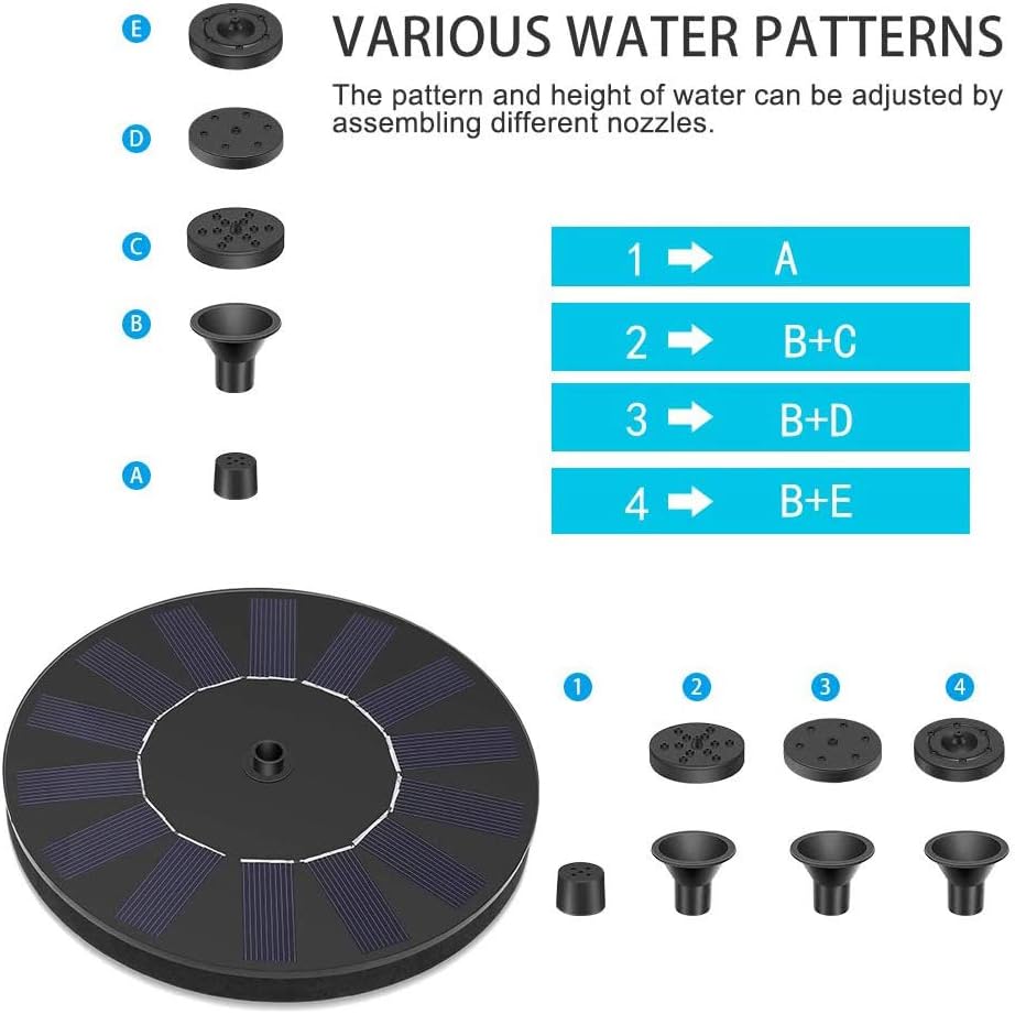 Solar Fountain Pump for Bird Bath Outdoor Water Fountain Pump Solar Fountain Pump for Bird Bath Outdoor Water Fountain Pump (Without Battery): Home Improvement