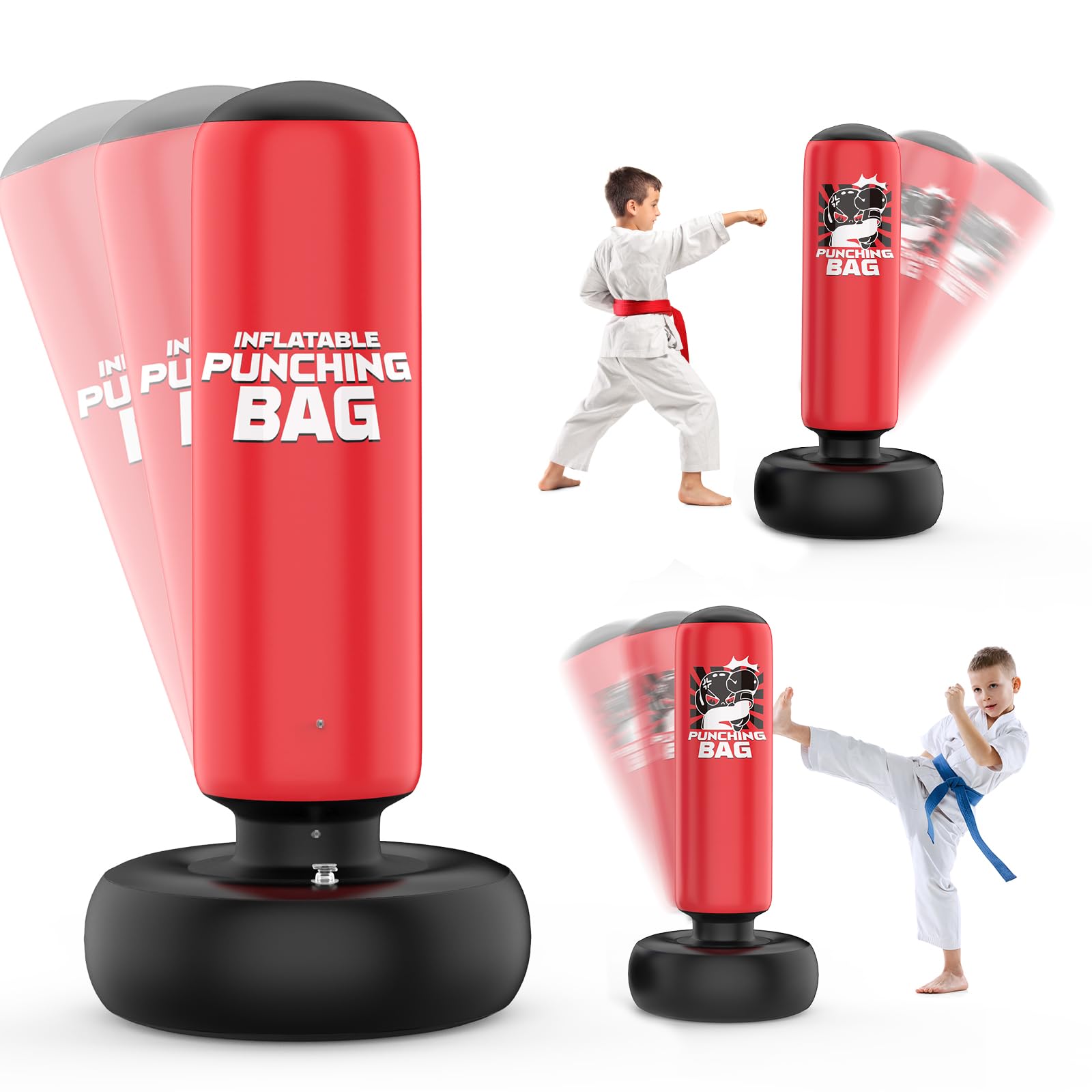 Punch and Kick Punching Bag for Kids, Active Kids Workout Exercise Boxing Game. Durable Inflatable Punching Bags Kids Birthday Gifts for Small Boys&Girls, Red,Blue