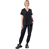 SUNME Scrubs for Women - V-Neck Short Sleeve 5-Pocket Top & 4-Pocket Tie-Waist Jogger Pants, Scrub Sets for Woman Uniform