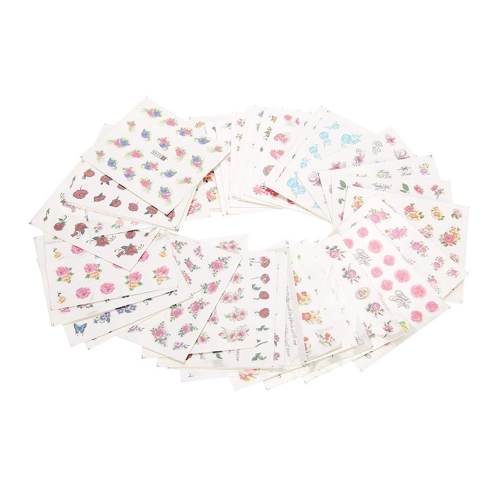 DIY Decals- 50 Sheets Mixed Flower Butterfly Cartoon Nail Art Water Transfer Sticker Nail DIY Decals(BLE)