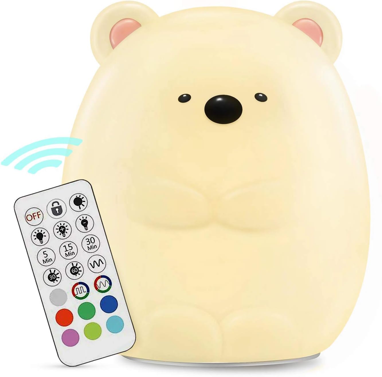 HeeJo LED Nursery Night Light for Kids: Girl Boy Baby Gifts, Remote Control Silicone Baby Night Light with Touch Sensor - Portable and Rechargeable Color Changing Lamps for Bedrooms (Cute Bear)