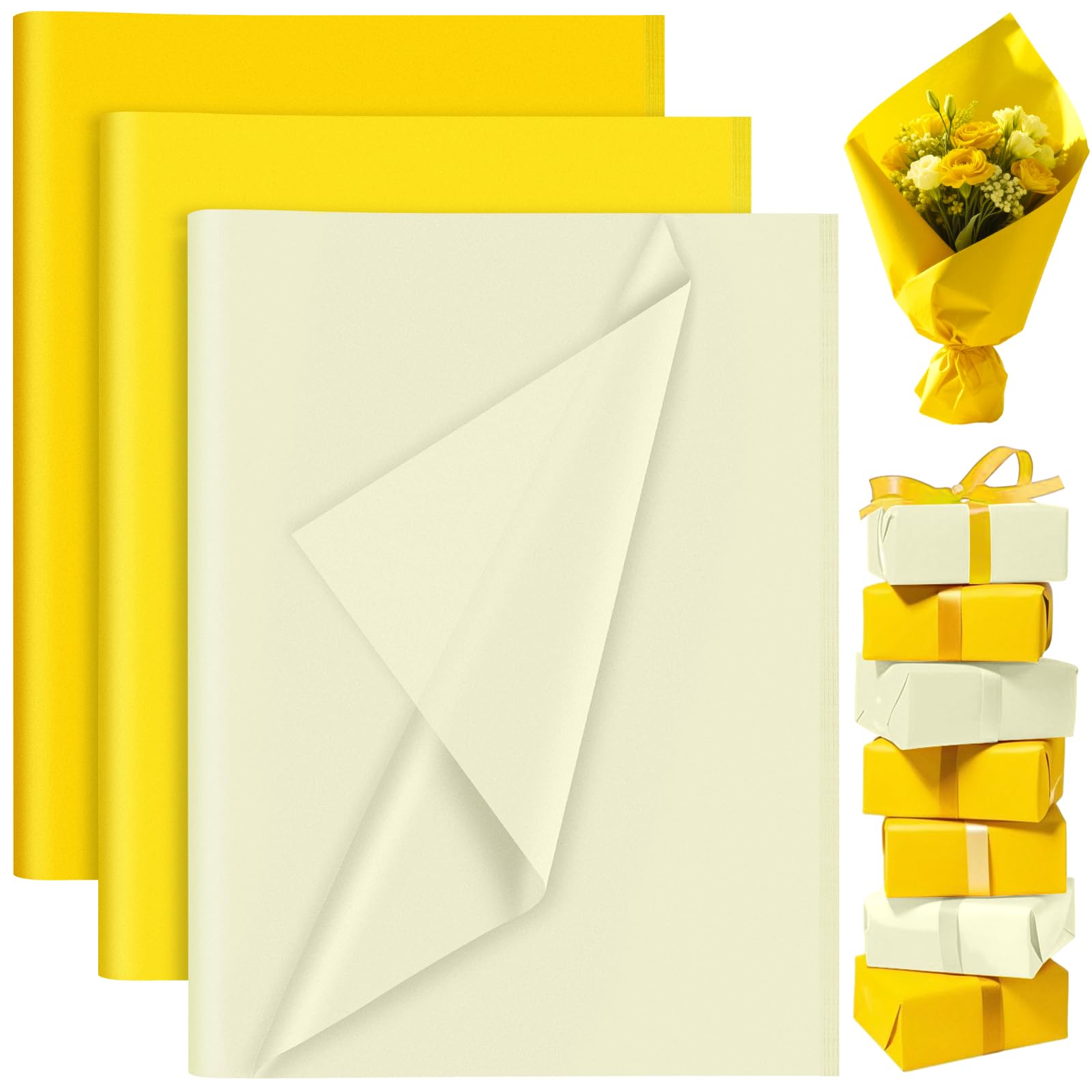 PLULON 60 Sheets Valentine Gift Wrapping Tissue Paper Birthday, Tissue Paper for Home, Kitchen, DIY Crafts, Wrapping Accessory (Yellow)