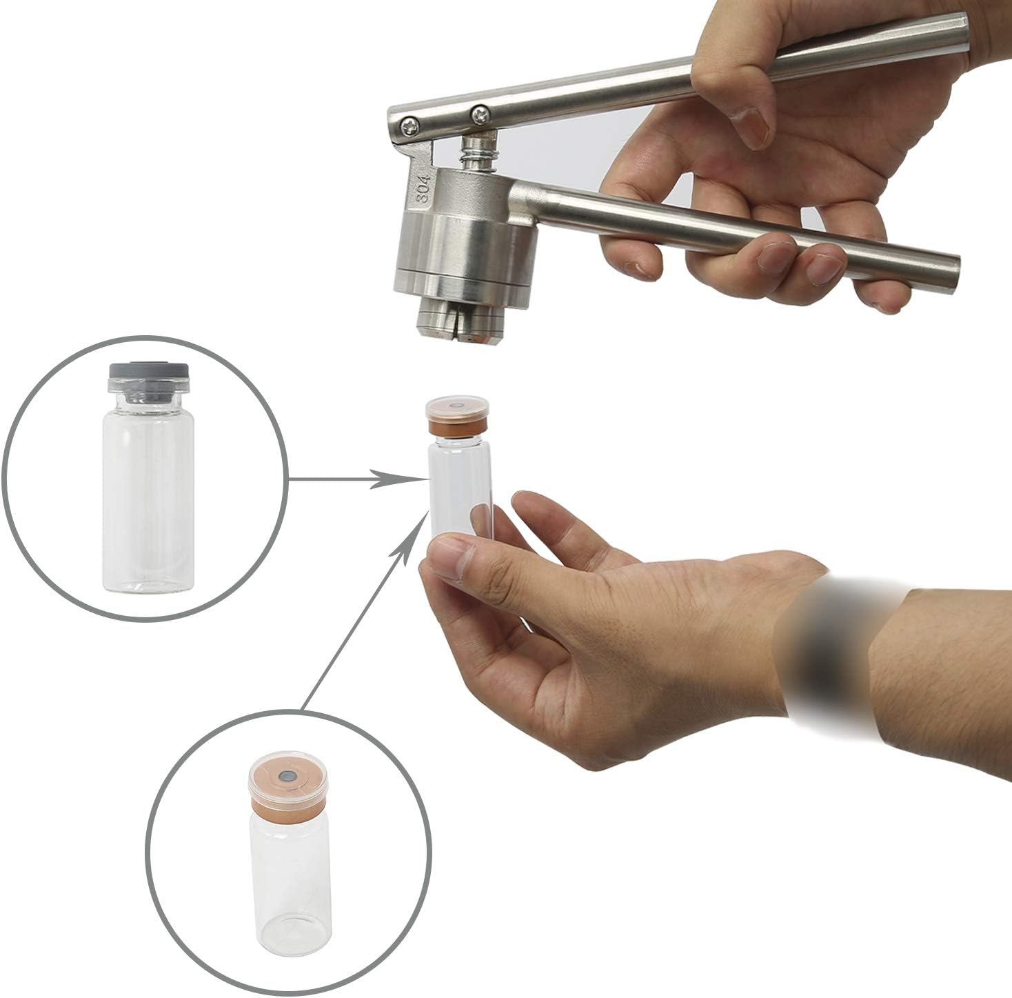 20 mm Vial Crimper Manual Sealer Hand with 10 Set of 10ml Vials