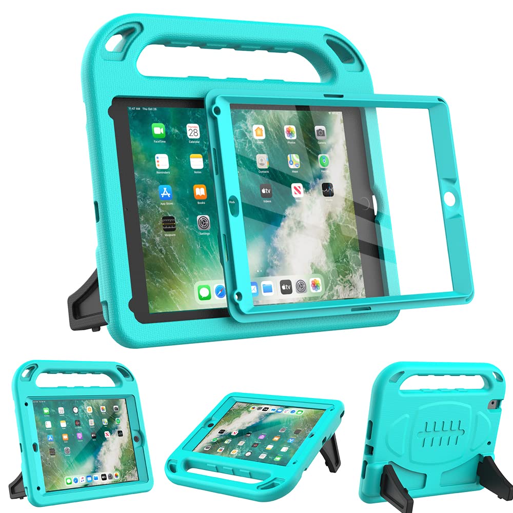 Surom Kids Case for New iPad 9.7 2018/2017 with Built-in Screen Protector, Light Weight Shock Proof Handle Stand Kids Case for iPad 9.7 2017/2018 iPad Air/iPad Air 2/iPad Pro 9.7 - Turquoise