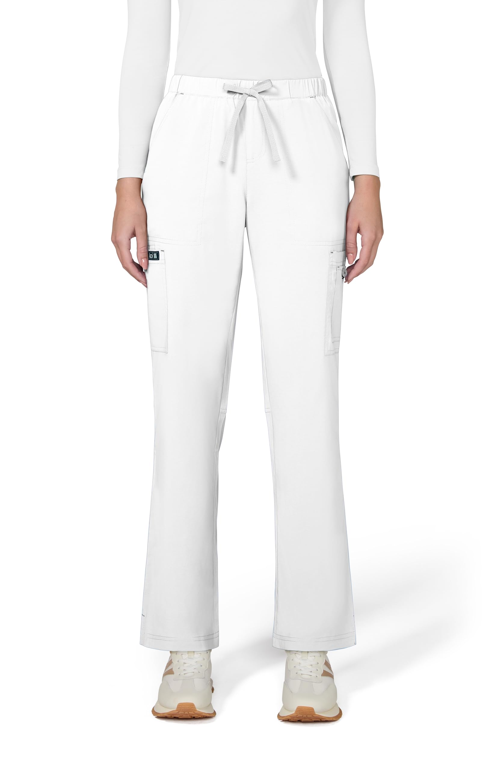 KOI Basics Women's 8 Pocket Holly Cargo Scrub Pants with a Drawstring Waist White X-Large Image
