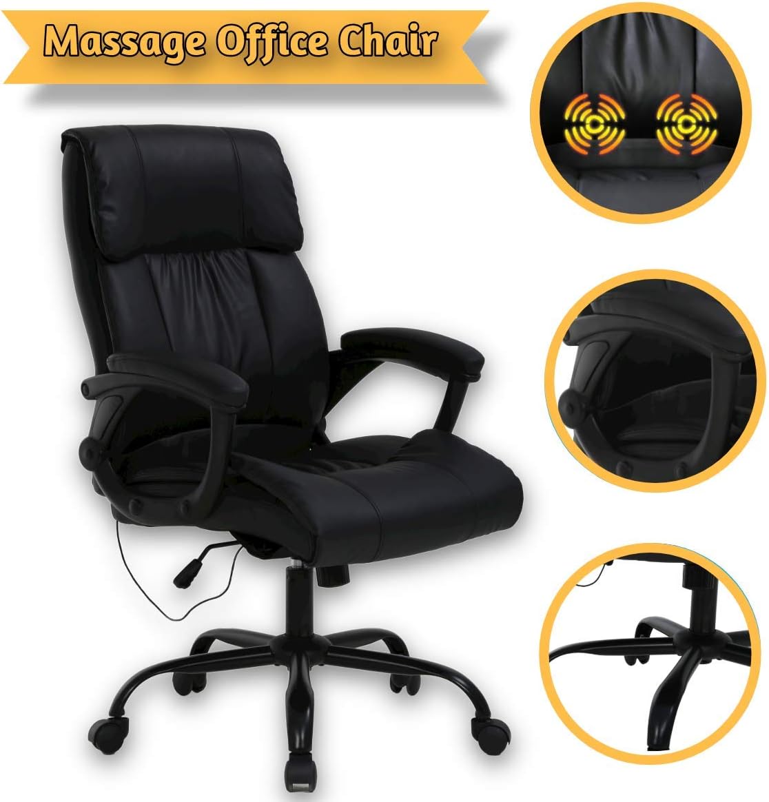 Computer Desk Chair Executive Office Chair for Women/Man - Adjustable Ergonomic PU Leather Vibration Massage Task Chair w/Lumbar Support Armrest, Rolling Swivel Chair for Home Office Learning Meeting