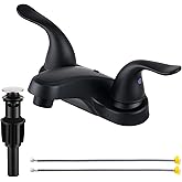 Bathroom Sink Faucets 2/3 Hole,Matte Black Dual Handles 4 inch Plastic Plating Over Bathroom Faucet with Pop-up Drain and 2 Supply Hoses for Apartment Rvs Sink Vanity