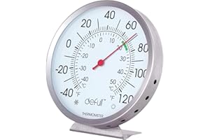 DEFULL 5" Large Dial Indoor Outdoor Thermometer - Battery-Free, Dual Scale -40°F to 120°F / -40°C to 50°C, Stainless Steel with Wall Mount or Table Stand for Home, Patio, Garage