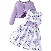 Yanmucy 2PCS Little Toddler Girls Dress with Cardigan Floral Dresses Ruffle Shrug Sweaters Spring Full Clothes for 2-12 Years