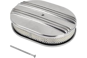 TBAPFS 12" Air Cleaner Kit Polished Aluminum Oval Half Finned Compatible with Classic Chevy Ford SBC 350