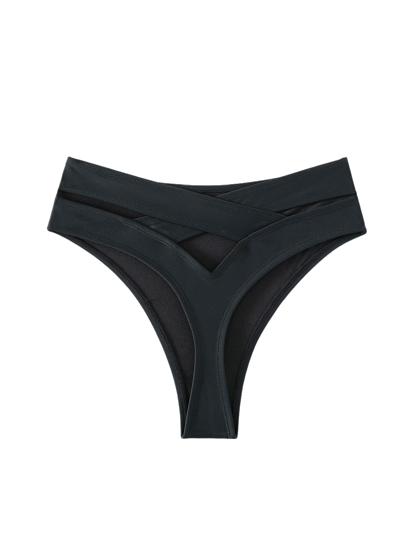 Photo 1 of GORGLITTER Women's Cut Out High Waisted Bikini Bottoms Criss Cross Cheeky Swimsuit Bottoms Thong Bathing Suit Black X-Large