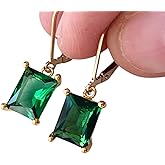 Emerald Earrings, May Birthstone, Dark Green Rectangle Earrings in Gold or Silver, Emerald Quartz Baguette Drops, Jewelry Gift for Mom