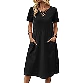 Zeagoo Womens Summer Midi Dress Casual Short Sleeve A-Line Cotton Linen Dress Flowly Beach Tunic Sundresses with Pockets 2026