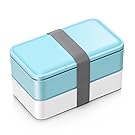 Bento box For Adults and Kids Japanese Lunch box Microwave Safe Stackable Portion Control with Cutlery Set BLUE