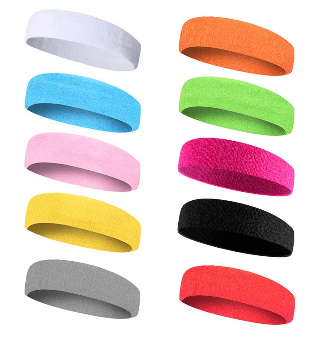 LATRAT 10pcs Sweatbands for Forehead Sweatband Cycling Sports Hair Bands for Men and Women 18cm (Color)